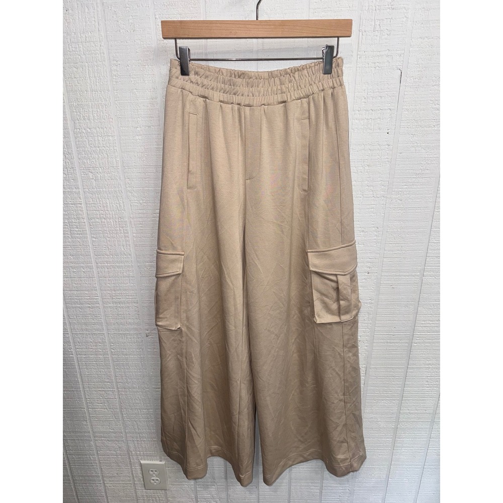 Umgee Cargo Pants Women Tan Wide Leg Elastic Waist Utility Trousers NWT Size S